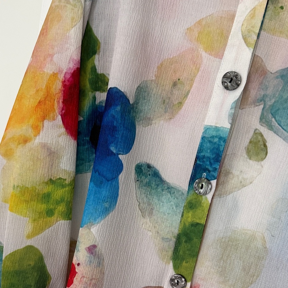 Damee XXL Multicolor Blue Green Red Button-Down Shirt Wired Collar Like New - Picture 3 of 7